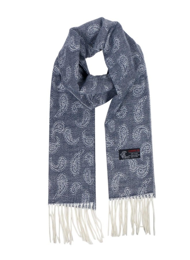 TZ Promise Patterned Scarf for Unisex- 66 x 12 Inches Long Ultra-Soft Cashmere Feel for Winter (Navy Blue Paisley) - Image 1